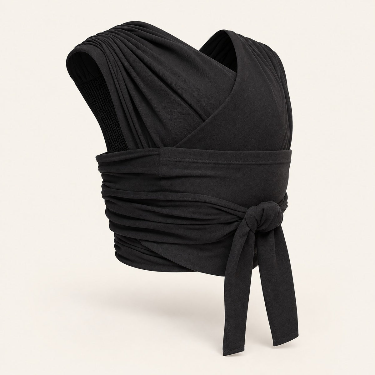 The Nuzzle Wrap, black pull-on baby wrap carrier, front view